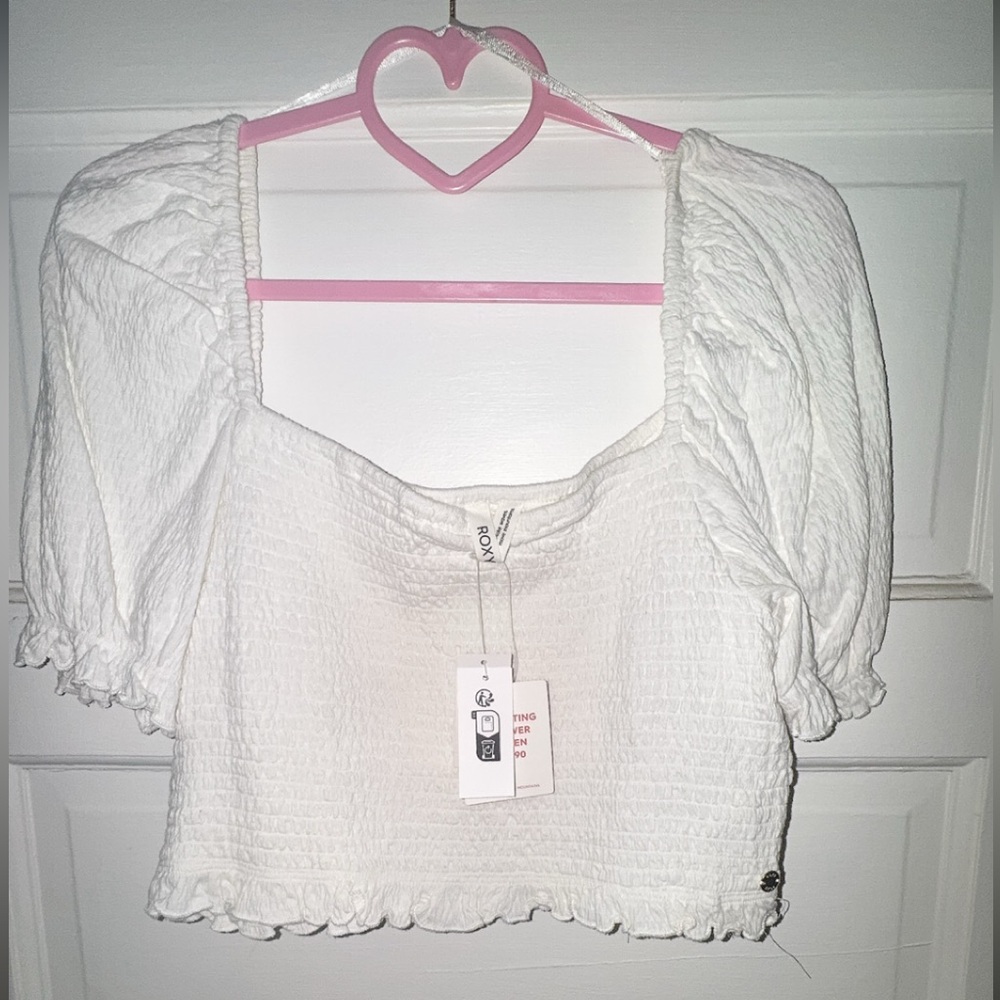 Roxy White Smocked Blouse with Puff Sleeves - NWT XXL